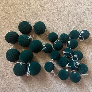 Set of 25 Pcs. Green Velvet  Textured Ornaments